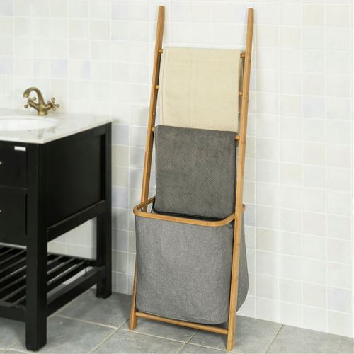 SoBuy® FRG263-N Échelle Porte-Serviettes Support pour Serviettes sans Perçage avec 1 Panier à Linge Amovible et 3 Barres