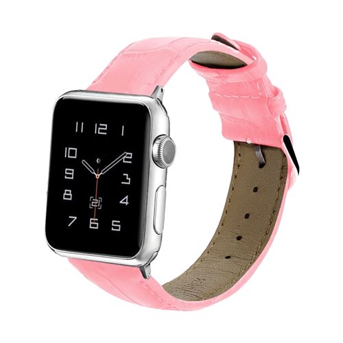 Bracelet Apple Watch 42 et 44 mm en Cuir véritable, aspect Crocodile - Rose