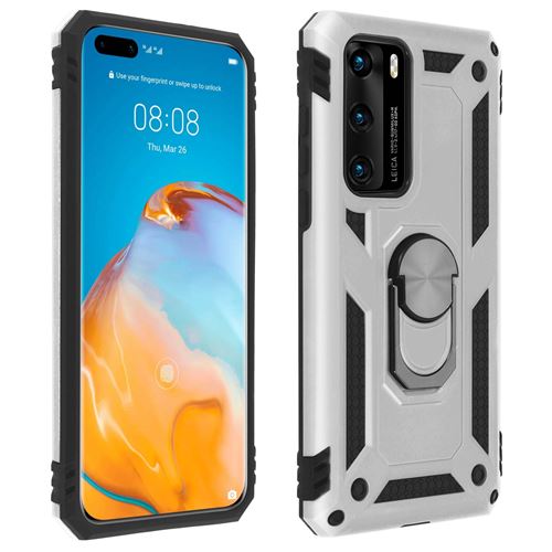 Coque pour Huawei P40 Antichoc bi-matières Bague Support Vidéo noir