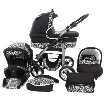 poussette leopard noir et blanc