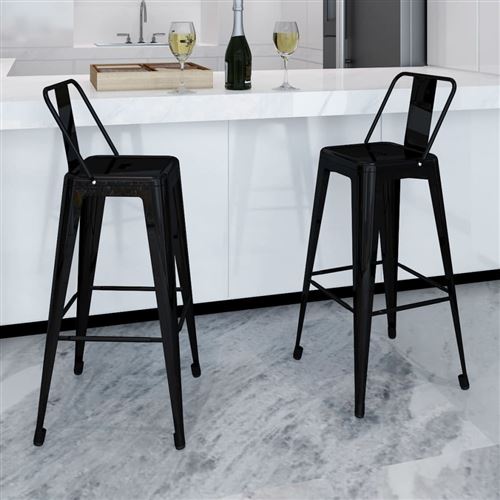 vidaXL Lot de 2 Tabourets Bar hauts avec dossier Noir