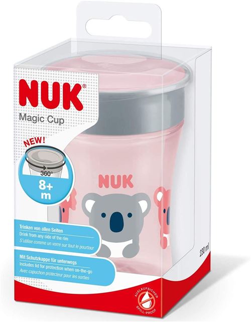 Nuk Magic Cup 360° Tasse d'Apprentissage, Rebord Antifuite 360°, sans BPA, à partir de 8 Mois, 230ml - Coloris aléatoire