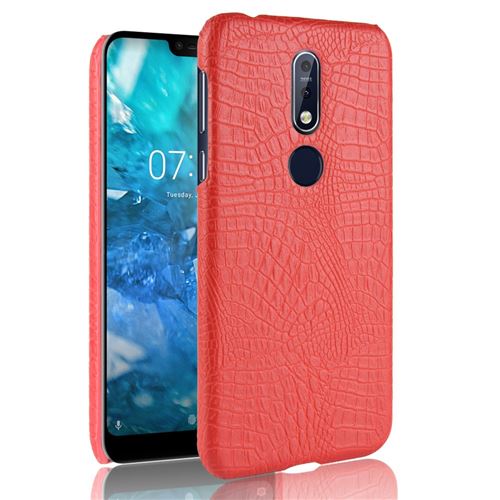 Etui en PU crocodile enduit rigide rouge pour votre Nokia 7.1