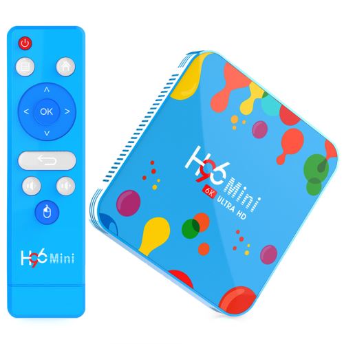 6K TV Box H96Mini H6 4Go/32Go Android 9.0 BT4.0 100Mbps Double Wifi USB3.0 Soutien VP9 et 6K 30FPS, avec Télécommande, Bleu