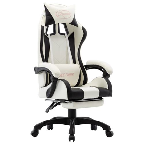 Fauteuil de jeux vid&eacute;o et repose-pied Noir et blanc Similicuir