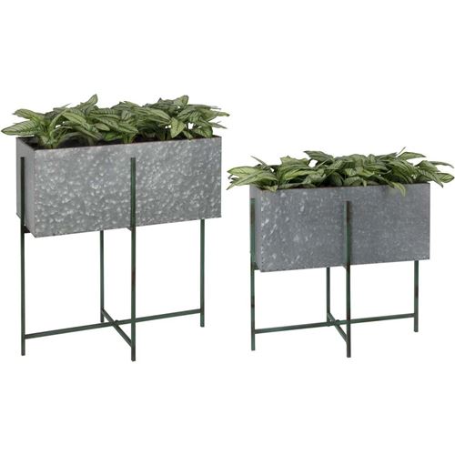 Esschert Design - 2 Bac à fleurs rectangulaires sur pied en fer 51 cm et 57 cm de longueur