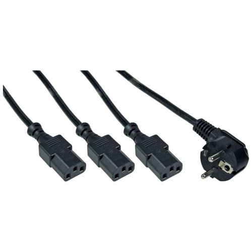 Câble d'alimentation Y InLine® 1 fiche allemande de type F à 3 fiches IEC noire 1m