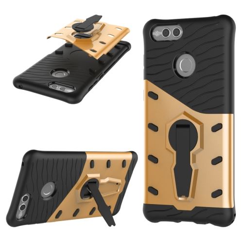Huawei Honor 7X Coque Protection Plastique Combinaison Armure Support Doré ALS53202