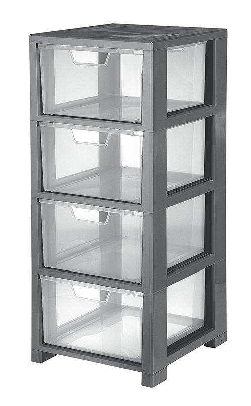 Cep 2259920160 Tour de Rangement, Plastique, Gris et Transparent, 32,5 x 35 x 77,6 cm