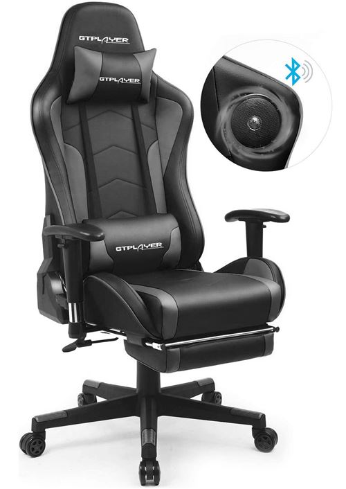 GTRACING Chaise Gaming de Bureau Fauteuil de Bureau Chaise Gamer Music avec Haut-Parleur Bluetooth, Réglable en Hauteur Design Ergonomique avec Repose-Pieds et Fonction Bascule