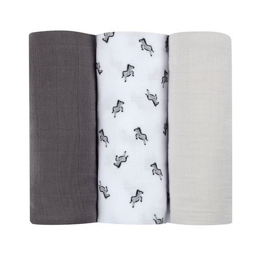 BEABA Lot de 3 langes en coton Savane gris Savane / Gris