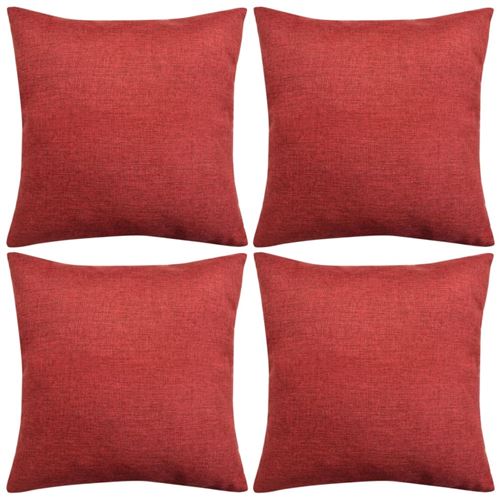vidaXL 4 pcs Cushion Covers Pillowcase Zip Closure Linen-look Burgundy 40x40 cm