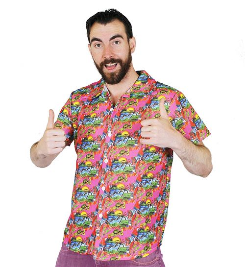 Une chemise Hawaïenne rose pour adulte. Idéal pour les vacances à la plage. ( XLarge )