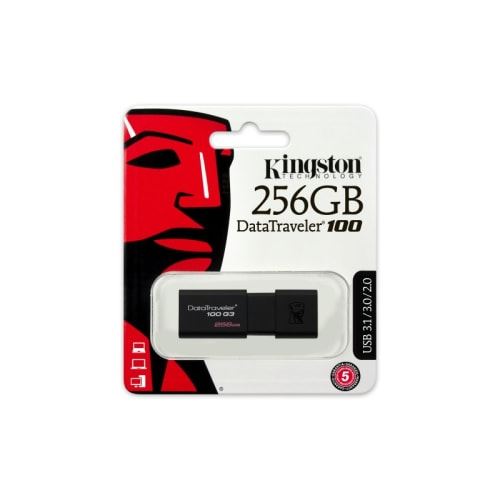 Kingston DT100G3/256GB DataTraveler 100 G3, USB 3.0, 3.1 Flash Drive, 256 GB, NOIR
