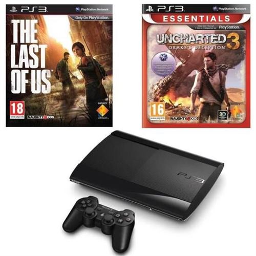 Console PS3 Ultra Slim 12 Go Sony + The Last of Us Game Of The Year Edition  + Uncharted 3 : l'illusion de Drake Essentials