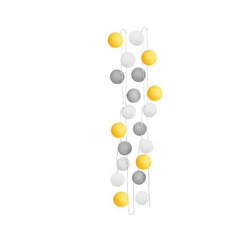 SEMA Guirlande Electrique Boules - Tissu Jaune Blanc et Gris - x20