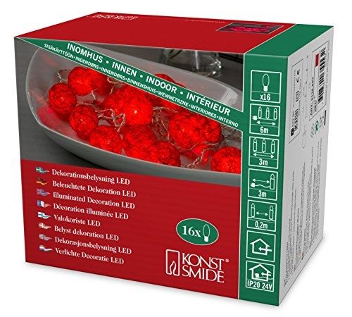 Konstsmide plastique avec led rouge, 16 diodes baumwollkugeln petit rouges transformateur interne 24 v câble transparent 3135-55
