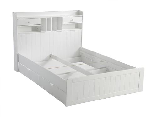 Lit Mederick Avec Rangements Et Tiroirs 140x190cm Pin Blanc