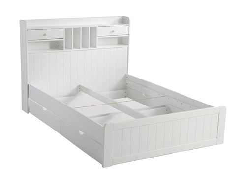 Lit Mederick Avec Rangements Et Tiroirs 140x190cm Pin Blanc
