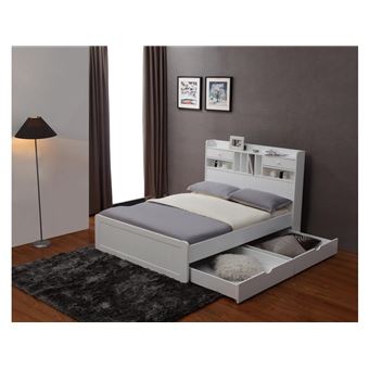 Lit Mederick Avec Rangements Et Tiroirs 140x190cm Pin Blanc