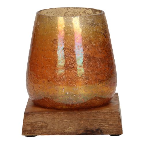 Windlight sur base en bois, 12,5cm