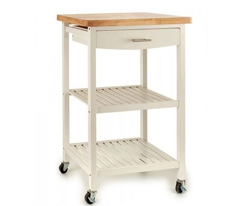 Desserte de Cuisine sur Roulettes en Bois Blanc 1 Tiroir + 2 Étagères