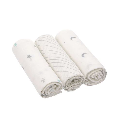 Lassig - Lange divinement doux L Étoiles & Lune argenté boîte de 3 pcs, 80 x 80 cm