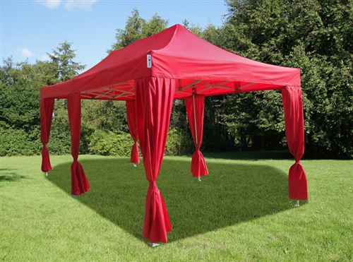 Tente pliante Chapiteau pliable Tonnelle pliante Barnum pliant FleXtents PRO 3x6m Rouge, incl. 6 rideaux decoratifs