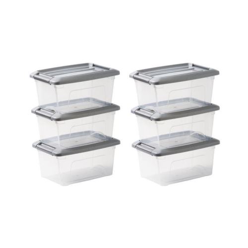 IRIS OHYAMA Lot de 6 boîtes de rangement empilables - Transparent et gris - 5 L - 28,5 x 19,5 x 14 cm