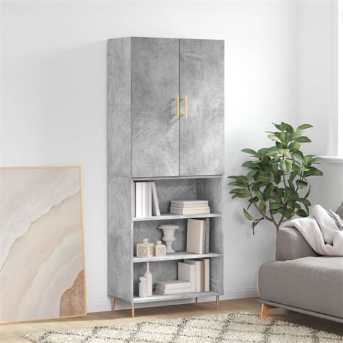 VIDAXL - Colonne de rangement - Meuble haut - 69,5 x 34 x 180 cm - Gris béton - Image 3