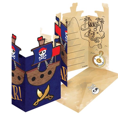 8 cartons dinvitation enveloppes carte de pirates - 9909920 amscan
