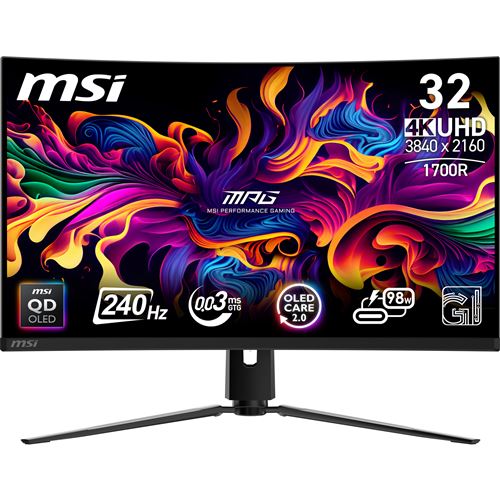 MSI MPG 321CURXDE, 31,5 Pouces Curved Gaming Monitor, 240Hz, QD OLED, G-SYNC Compatible