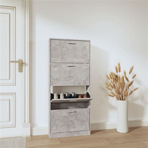 vidaXL Armoire à chaussures Gris béton 59x17x150 cm Bois d'ingénierie