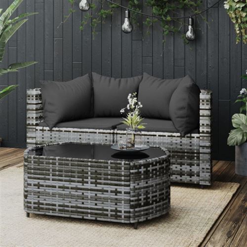 VIDAXL - Salon de jardin - Modulable - Résine tressée - Gris - 2 personnes - Image 3