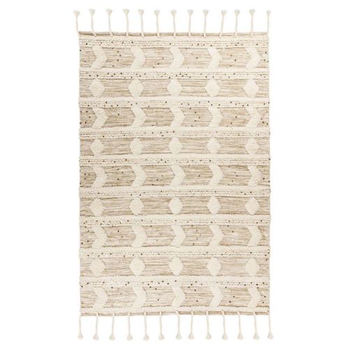 Tapis Bohème Tissé Fait à la Main "Bohist" Crème & Kaki 80 x 150 cm