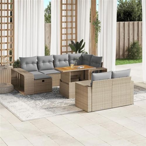 Non Communiqué Beige Vidaxl Salon De Jardin Avec Coussins 11 Pcs, Canapés De Terrasse, Ensemble De Meubles De Patio, Mobilier D'extérieur, 3276515