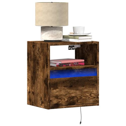 Vidaxl Tables De Chevet Murales Avec Led - Chêne Fumé - Image 3