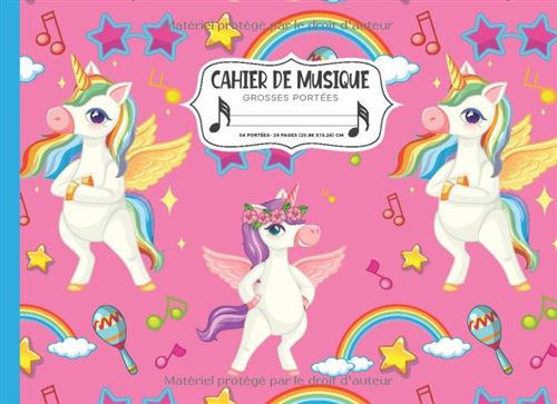 Cahier De Musique Narratik Enfant - 4 Grosses Portées, 24 Pages, Format À L’Italienne 20,96 X 15,24 Cm, Licorne Rose