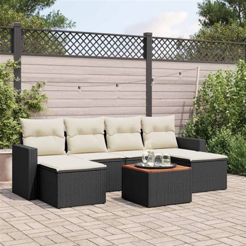 VIDAXL  Salon De Jardin 7 Pcs Avec Coussins Noir R&eacute;sine Tress&eacute;e