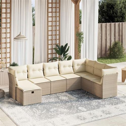 Non Communiqué Beige Vidaxl Salon De Jardin Avec Coussins 8 Pcs, Canapés De Terrasse, Ensemble De Meubles De Patio, Mobilier D'extérieur, 3263274