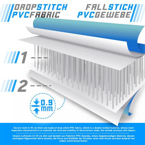 Physionics® Tapis de Gymnastique Gonflable - 10 cm Épais, Pompe à