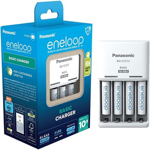 PANASONIC Eneloop Chargeur Basic Charger BQ-CC51 avec 4xAAA 800mAh