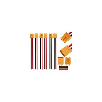 Set de 3 Paires de Connecteurs XT30 Câbles en Silicone 16AWG pour Modélisme RC et Drone FPV Compatible avec Batterie Lipo, 100mm 16AWG, Hélicoptère RC, Jaune, Plastique - 1