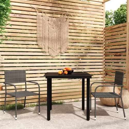 Vidaxl Gris Ensemble De Salle À Manger De Jardin 3 Pcs 3099583 - Image 3