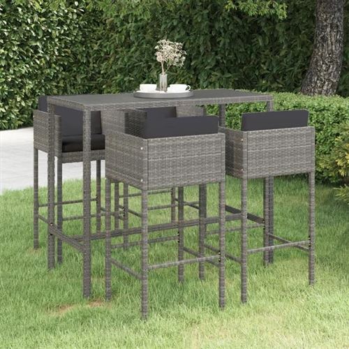 Non Communiqué Gris Vidaxl Ensemble De Bar De Jardin 5 Pcs Et Coussins Meubles D'extérieur Table Et Chaises De Patio Salon De Jardin Terrasse 3094794