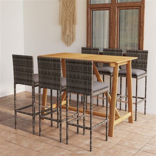 Vidaxl ensemble de bar de jardin 7 pcs avec coussins gris