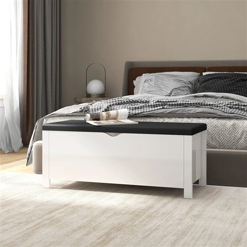 vidaXL Boîte de Rangement avec Coussin Banc d'Entrée Boîte à Oreillers Boîte à Couvertures Couloir Salon Blanc Brillant 105x40x45cm Aggloméré 326774