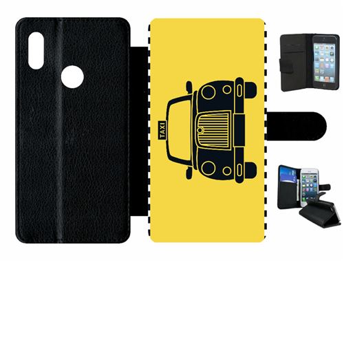 Etui My-Kase pour Y6S 2019 - taxi sur fond jaune - Simili-cuir Noir