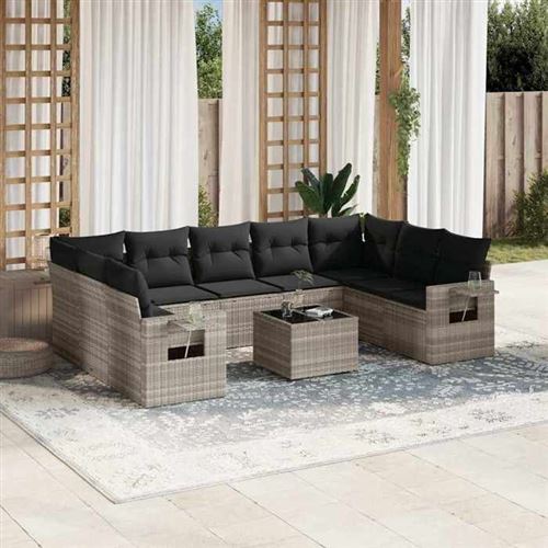 vidaXL - Salon de jardin - 10 pièces - Gris - Image 2
