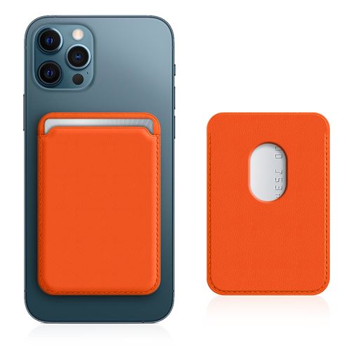 Avizar Porte Carte Magsafe pour iPhone 12 et 13 Revêtement en Cuir Fixation Magnétique orange